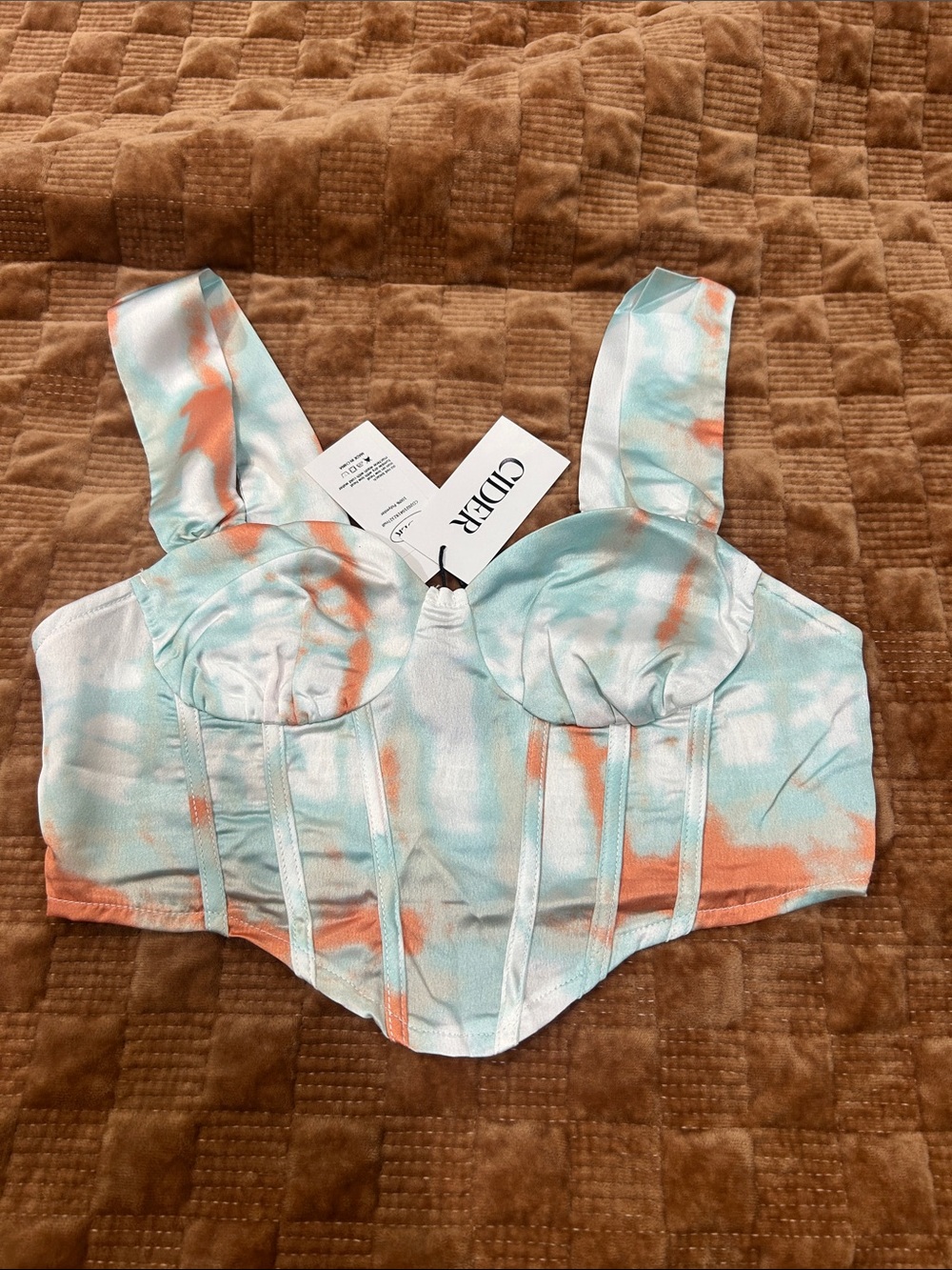 Cider Tie-Dye Bustier Camisole in Light Blue & Orange